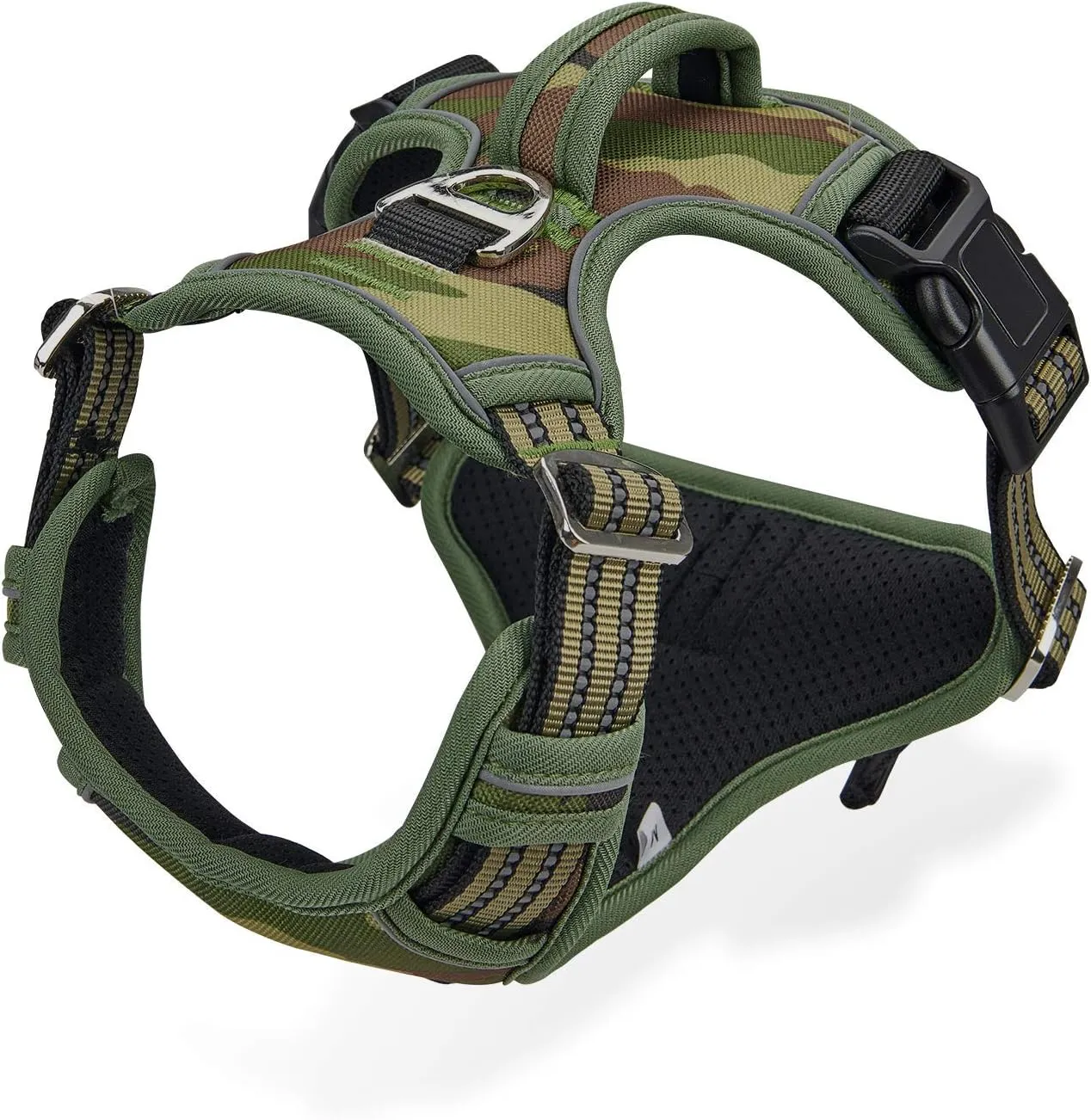 Dog Harness for Large Dogs No Pull Dog Harness with Handle 2 Metal Leash Clips, Adjustable Reflective Puppy Harness, Breathable Camo Oxford Padded Vest Easy Control Front Clip for Medium Large Dogs