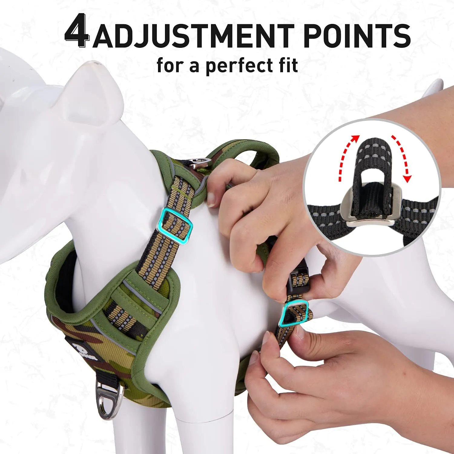Dog Harness for Large Dogs No Pull Dog Harness with Handle 2 Metal Leash Clips, Adjustable Reflective Puppy Harness, Breathable Camo Oxford Padded Vest Easy Control Front Clip for Medium Large Dogs