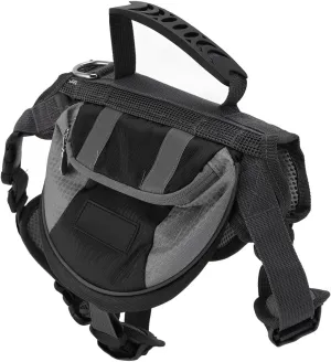 Dog Harness Saddlebag, Easy To Wear Portable Durable Dog Backpack Saddle Bag Reflective Stripe for Travel (Black)