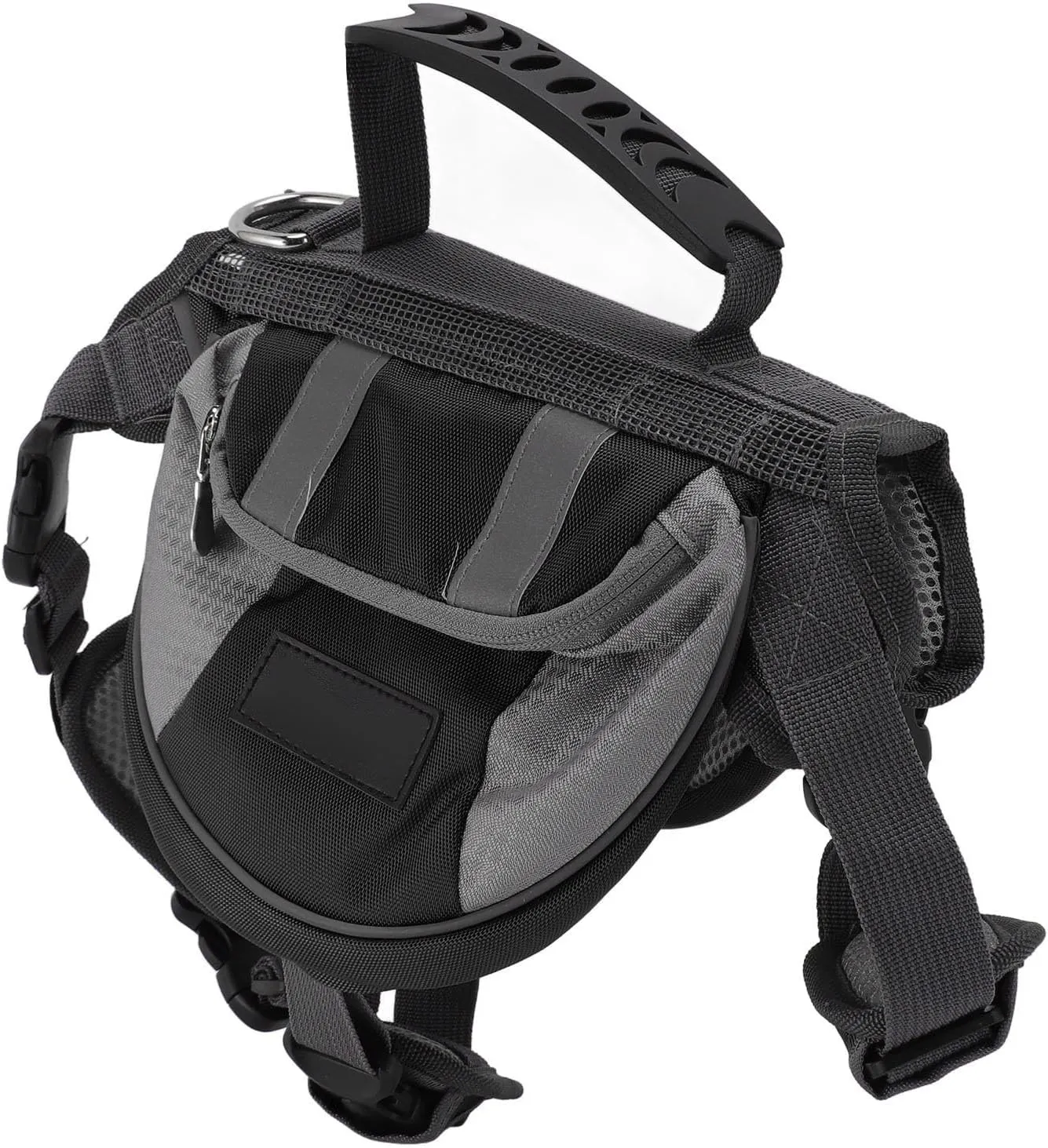 Dog Harness Saddlebag, Easy To Wear Portable Durable Dog Backpack Saddle Bag Reflective Stripe for Travel (Black)