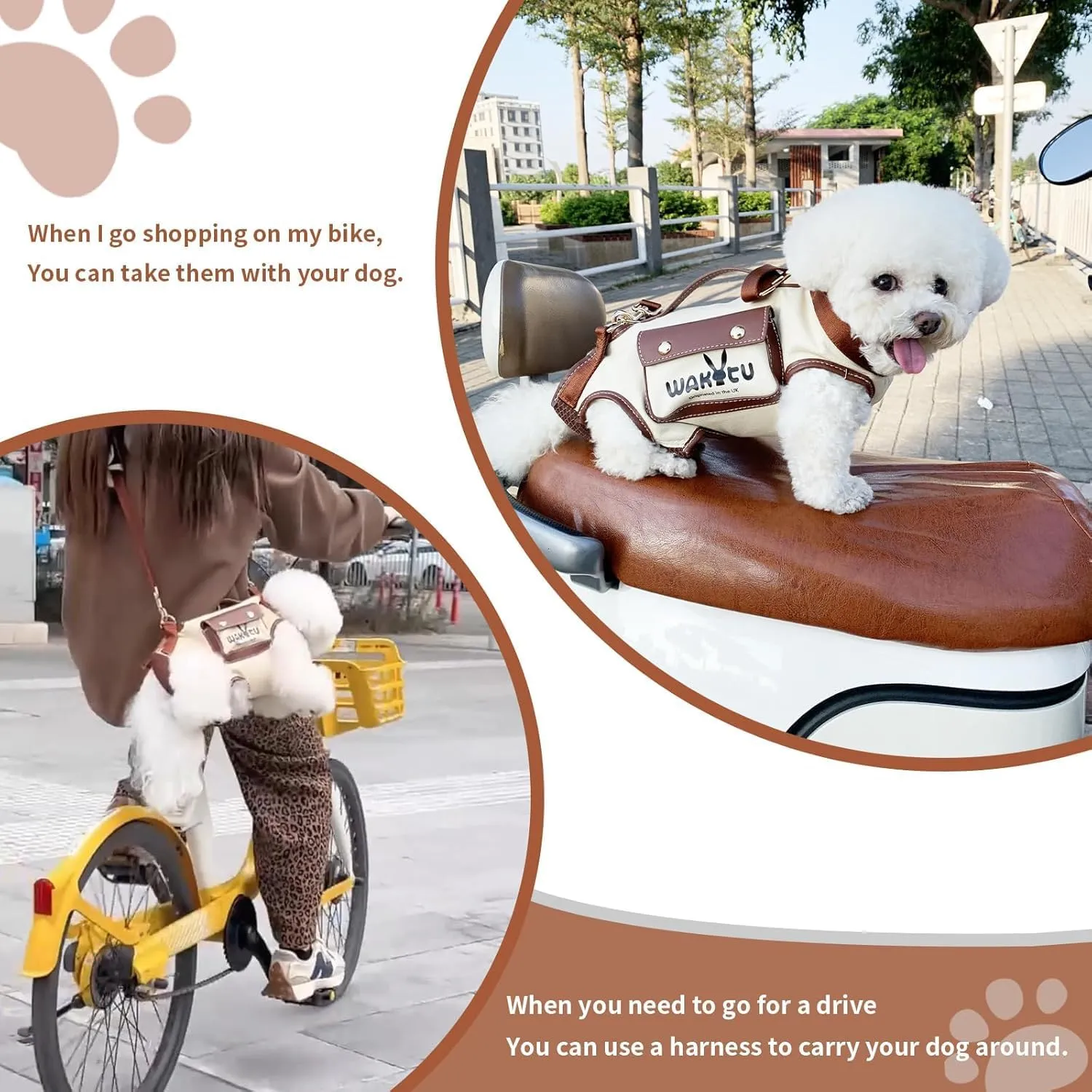 Dog Lift Harness Dog Carrier VES Harness Adjustable Leash with Small Puppy Treat Bag,Fits Most Cars,S，4-8 LBS