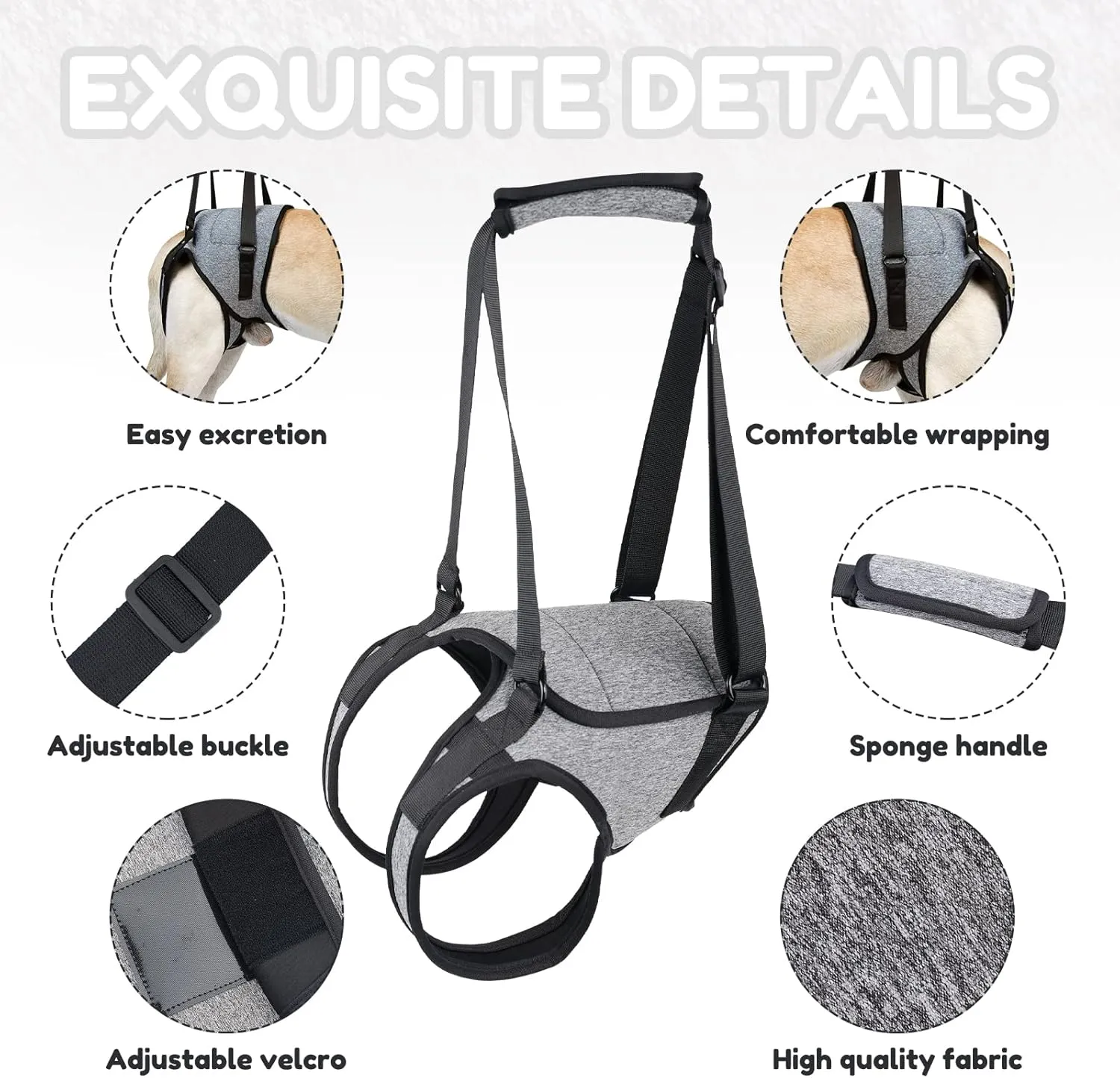Dog Lift Harness, TORJOY Dog Sling for Small Medium Large Dogs, Dog Support Harness for Back Legs, Adjustable Soft Padded Pet Harness for Olderly, Injured, Arthritic, Disabled Dogs, Grey, M