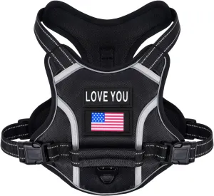 Dog Vest Harness for Small Dogs with 2 Dog Patches, No Pull Adjustable Dog Harness with Handle for Walking Training, Reflective and Soft Padded Pet Harness for Small Dogs - Black, XS