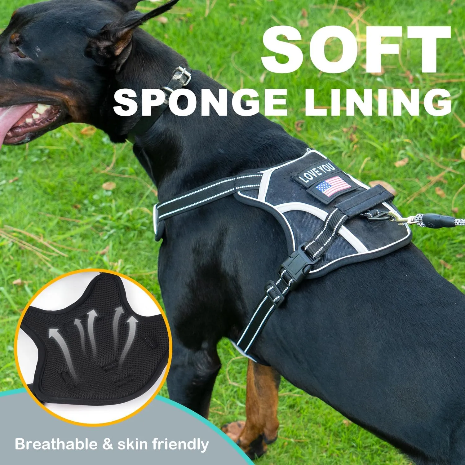 Dog Vest Harness for Small Dogs with 2 Dog Patches, No Pull Adjustable Dog Harness with Handle for Walking Training, Reflective and Soft Padded Pet Harness for Small Dogs - Black, XS