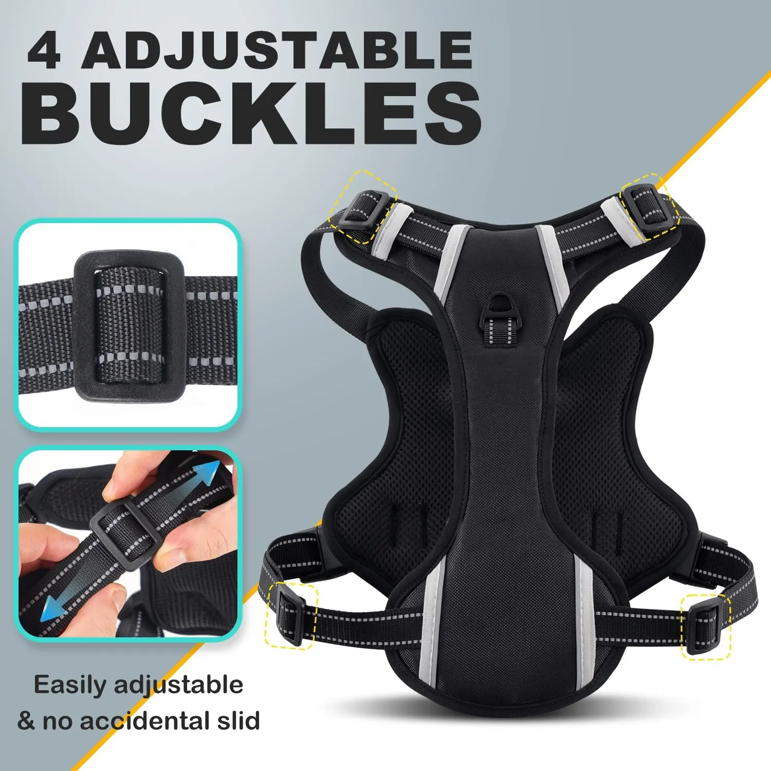 Dog Vest Harness for Small Dogs with 2 Dog Patches, No Pull Adjustable Dog Harness with Handle for Walking Training, Reflective and Soft Padded Pet Harness for Small Dogs - Black, XS