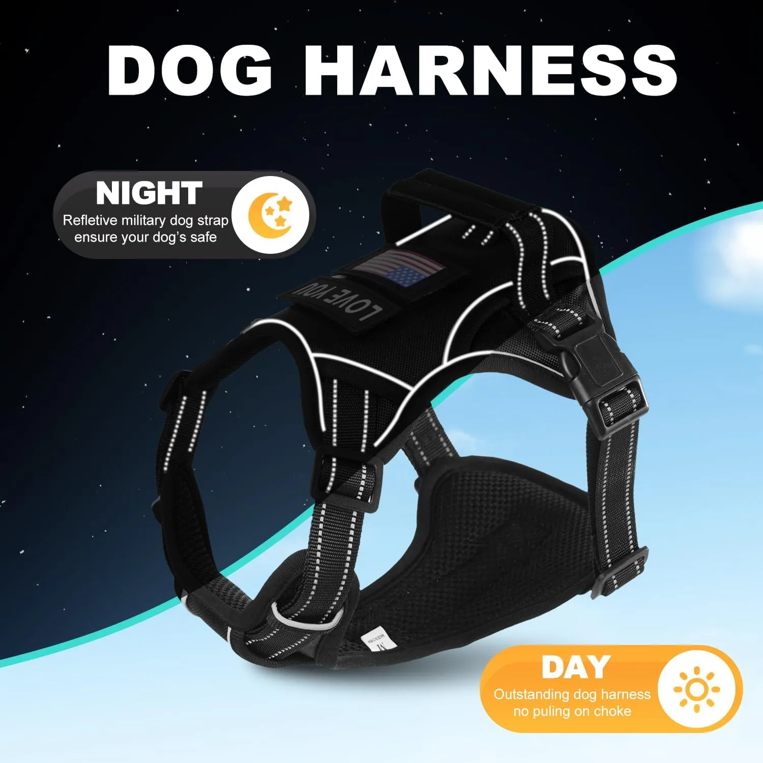 Dog Vest Harness for Small Dogs with 2 Dog Patches, No Pull Adjustable Dog Harness with Handle for Walking Training, Reflective and Soft Padded Pet Harness for Small Dogs - Black, XS