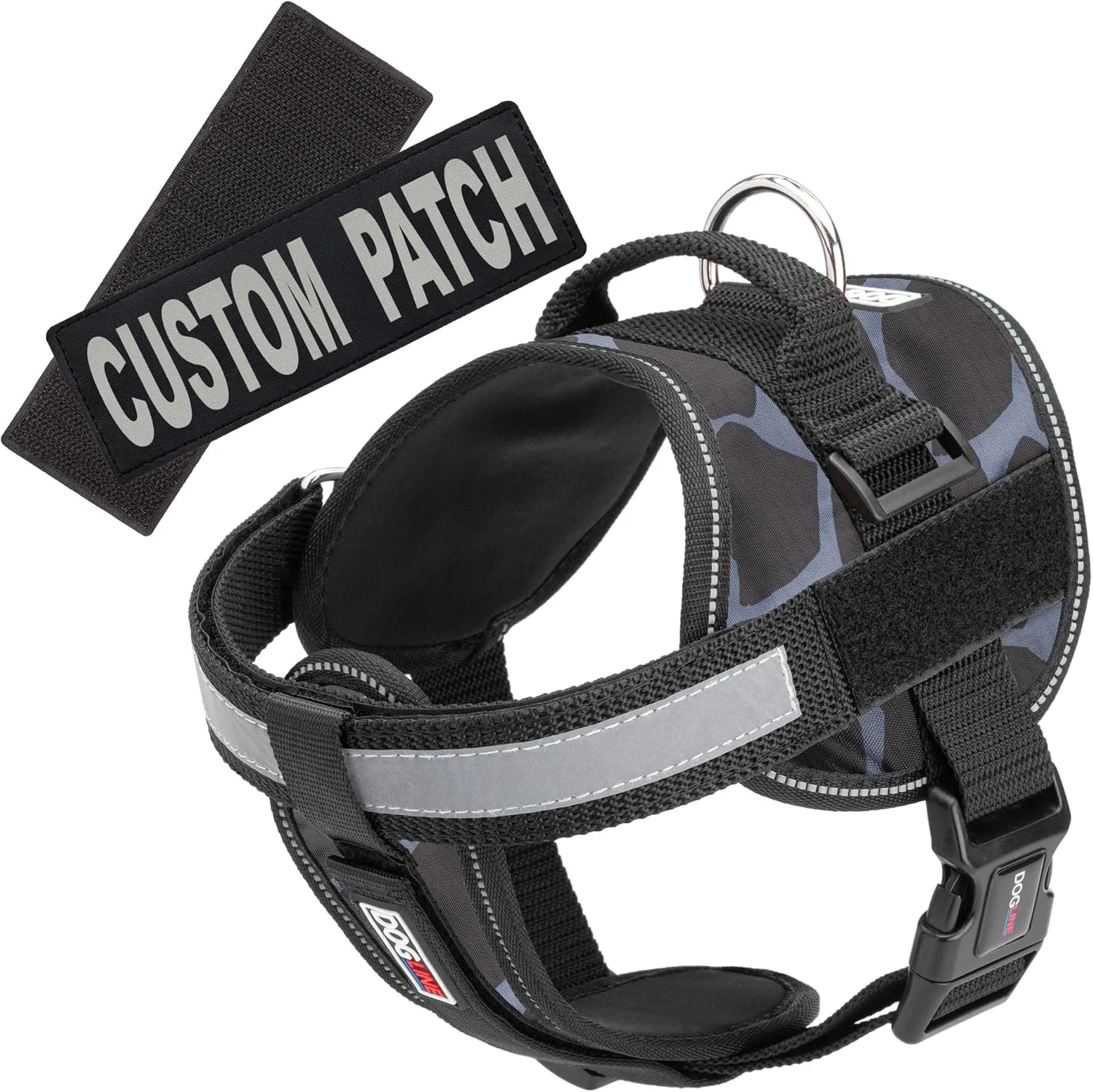 Dogline Unimax Dog Harness Vest with Custom Patches Reflective No-Pull, Adjustable Straps, Breathable Neoprene for Medical, Service, Identification and Training Dogs Girth 15 to 19" Giraffe Gray