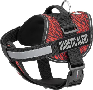 Dogline Unimax Dog Harness Vest with Diabetic Alert Patches Reflective No-Pull, Adjustable Straps, Breathable Neoprene for Medical, Service, Identification and Training Dogs Girth 28 to 38" Zebra Red