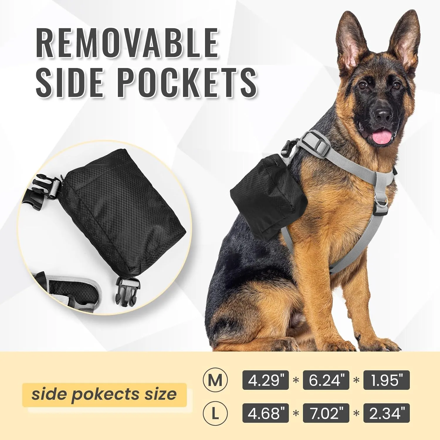DORA BRIDAL Dog Backpack for Medium & Large Dogs, Dog Backpack Harness, Dogs Hiking Backpack with Side Pockets, Outdoors Pet Saddle for German Shepherd, Labrador (Black, Medium)