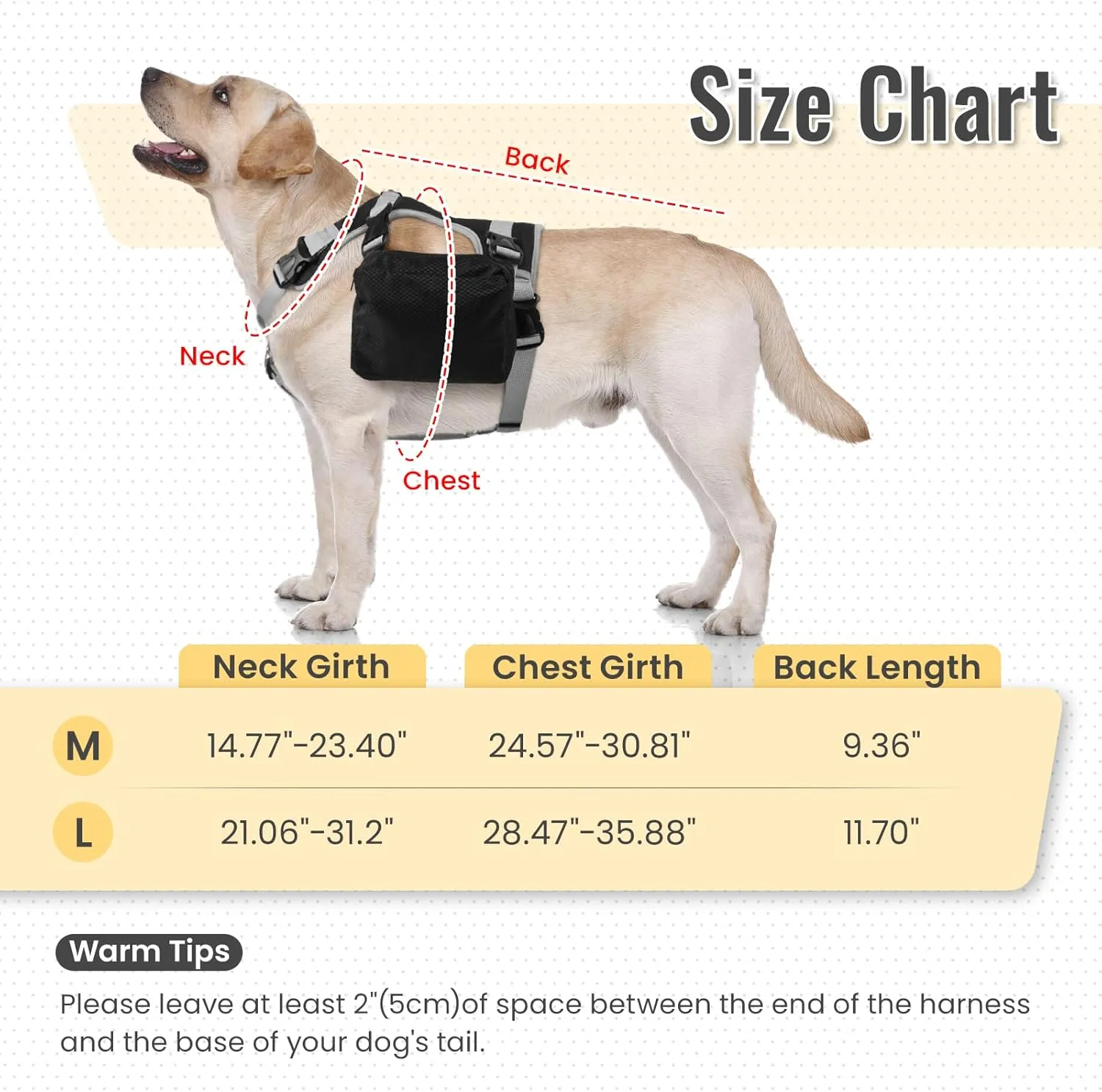 DORA BRIDAL Dog Backpack for Medium & Large Dogs, Dog Backpack Harness, Dogs Hiking Backpack with Side Pockets, Outdoors Pet Saddle for German Shepherd, Labrador (Black, Medium)