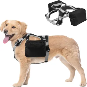 DORA BRIDAL Dog Backpack for Medium & Large Dogs, Dog Backpack Harness, Dogs Hiking Backpack with Side Pockets, Outdoors Pet Saddle for German Shepherd, Labrador (Black, Medium)