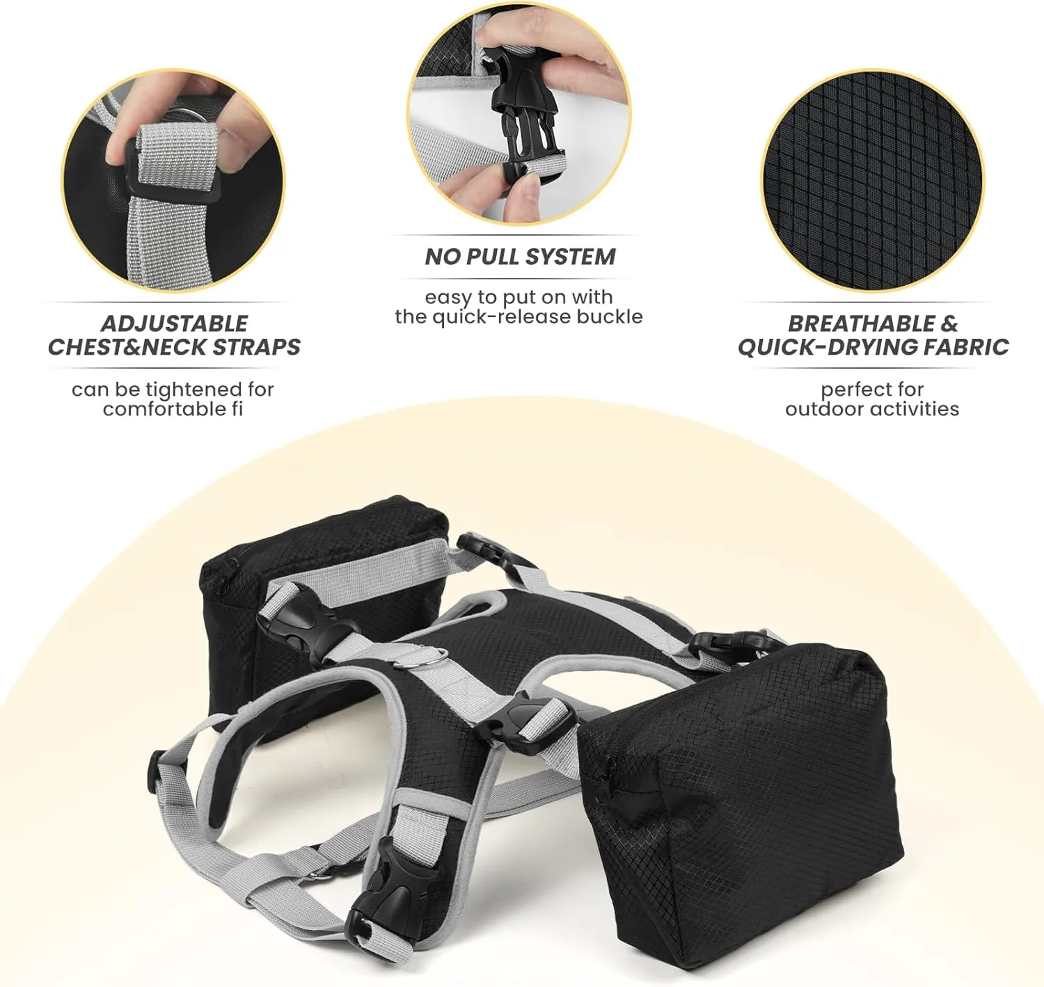 DORA BRIDAL Dog Backpack for Medium & Large Dogs, Dog Backpack Harness, Dogs Hiking Backpack with Side Pockets, Outdoors Pet Saddle for German Shepherd, Labrador (Black, Medium)