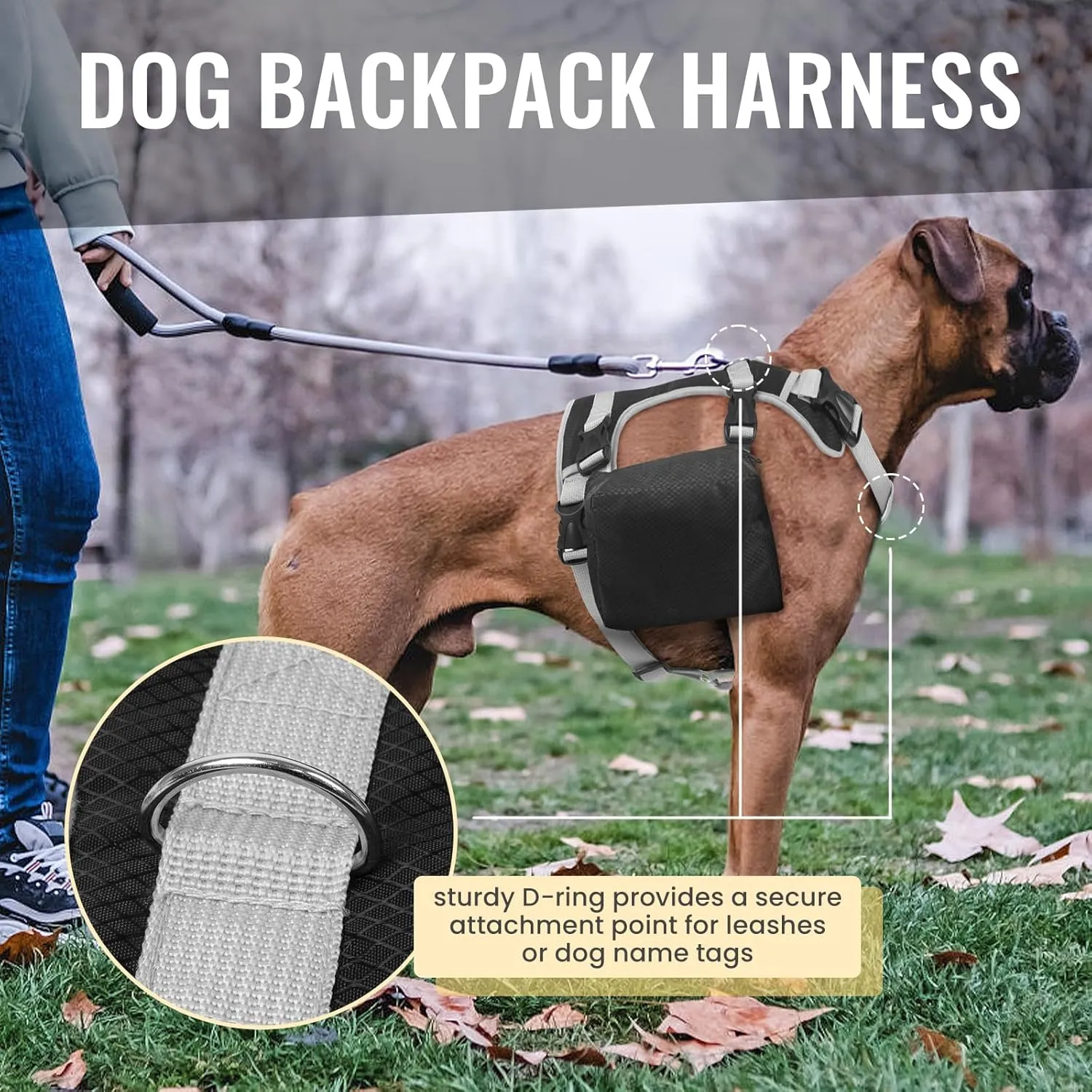 DORA BRIDAL Dog Backpack for Medium & Large Dogs, Dog Backpack Harness, Dogs Hiking Backpack with Side Pockets, Outdoors Pet Saddle for German Shepherd, Labrador (Black, Medium)