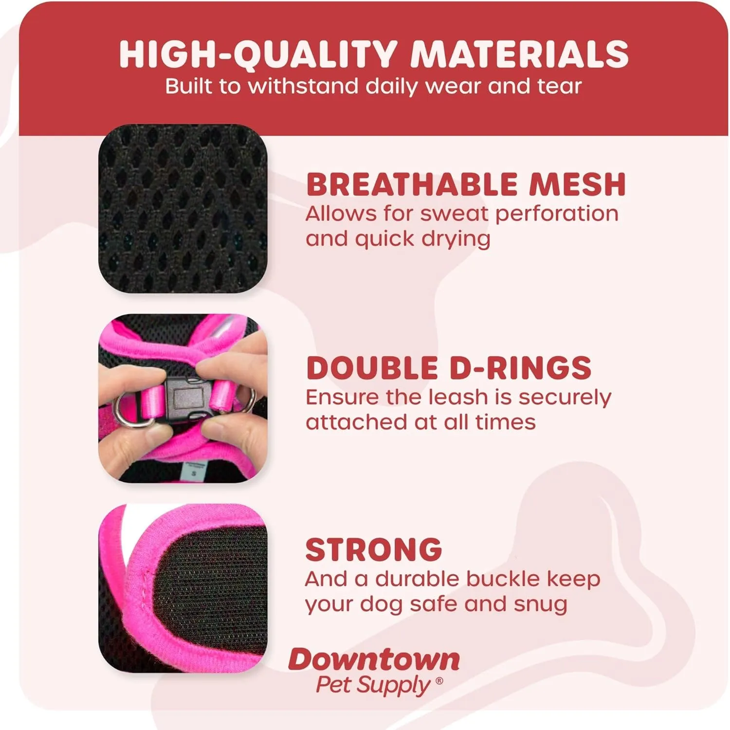 Downtown Pet Supply Step in Dog Harness for Small Dogs No Pull, Large, Black w/Pink Trim - Adjustable Harness with Padded Mesh Fabric and Reflective Trim - Buckle Strap Harness for Dogs