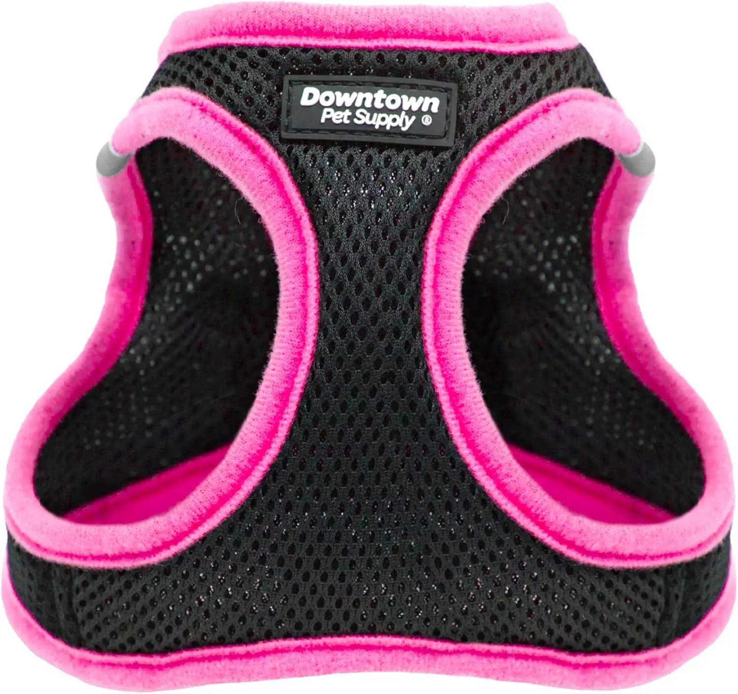 Downtown Pet Supply Step in Dog Harness for Small Dogs No Pull, Large, Black w/Pink Trim - Adjustable Harness with Padded Mesh Fabric and Reflective Trim - Buckle Strap Harness for Dogs