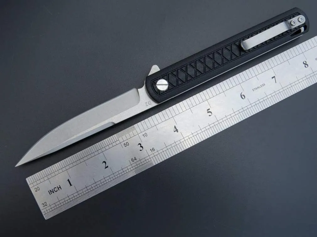 Eafengrow EF16 Folding Knife Flipper Ball Bearing Point D2 Blade G10 Handle with Pocket Clip Everday Carry Pocket Knife Liner Lock Camping Tactical Outdoor Multitool (Black)
