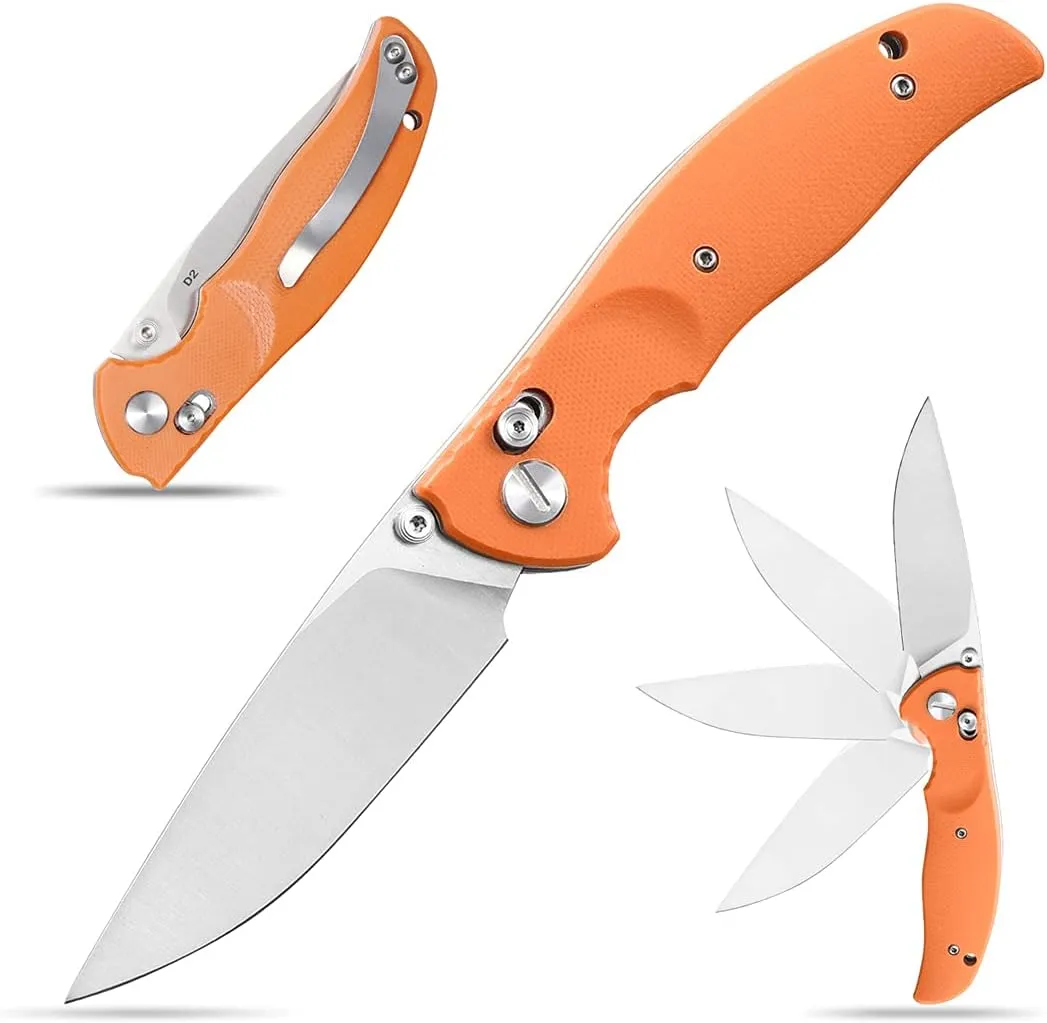 Eafengrow EF3 Outdoor Pocket Knife Folding Hunting Knife with D2 Blade G10 Handle Ball Bearing Survival Hunting EDC Knifes (orange)