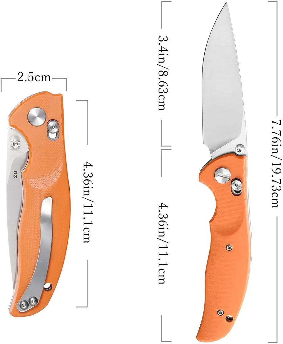 Eafengrow EF3 Outdoor Pocket Knife Folding Hunting Knife with D2 Blade G10 Handle Ball Bearing Survival Hunting EDC Knifes (orange)