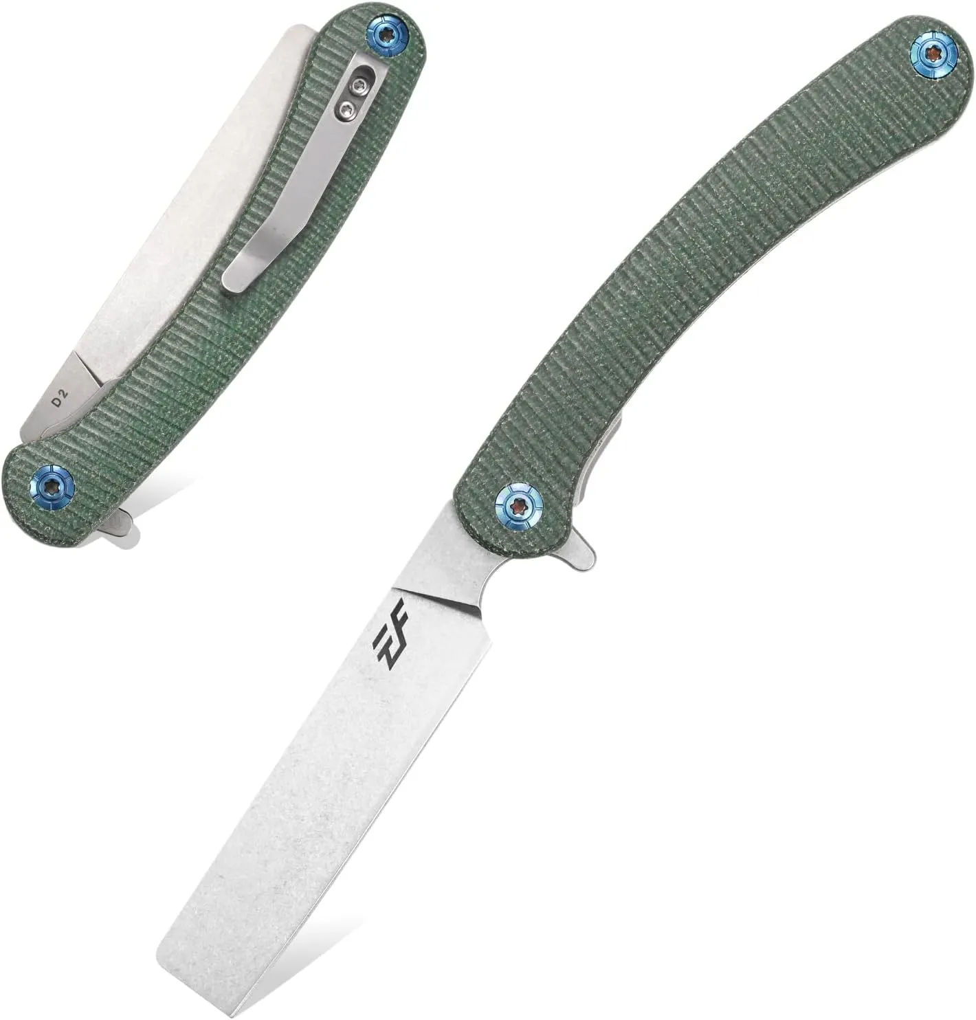 Eafengrow EF939 Folding Knife, D2 Steel Blade Micarta Handle EDC Tool Pocket Knife Folder for Working Camping(Micarta green)