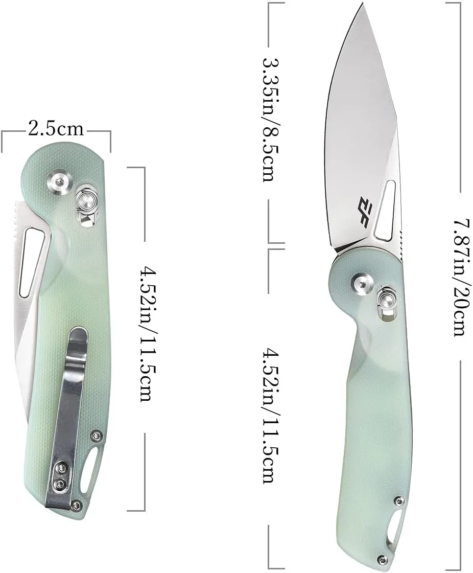 Eafengrow EF950 Folding Knife Pocket Knives D2 Steel Blade G10 Handle Ball Bearing with Pocket Clip Outdoor Camping Knifes(Jade)