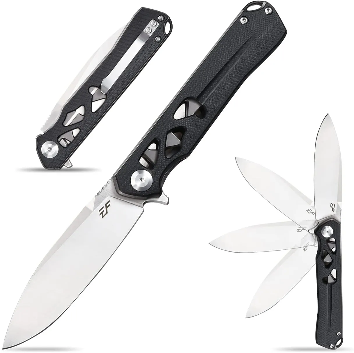 Eafengrow EF959 Pocket Folding Knife D2 Steel Blade G10 Handle EDC Tool Knife for Camping Hiking Survival Outdoor(Black)