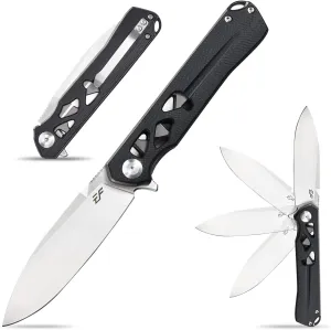 Eafengrow EF959 Pocket Folding Knife D2 Steel Blade G10 Handle EDC Tool Knife for Camping Hiking Survival Outdoor(Black)