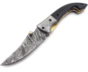 EAGLE BLADES-Handmade Knife for Men Hunting Knives Cool Knives- Collector OTF Folding knife with liner lock and Beautiful Premium Leather Sheath (EBF 10)