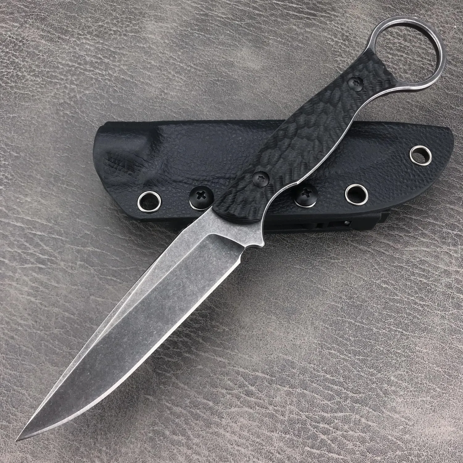 EDC Fixed Blade Knife with Kydex Sheath, Full Tang Survival Knife,8Cr13Mov Blade Black G10 Handle with Finger Loop,Tactical Knife Gifts for Men (black1)