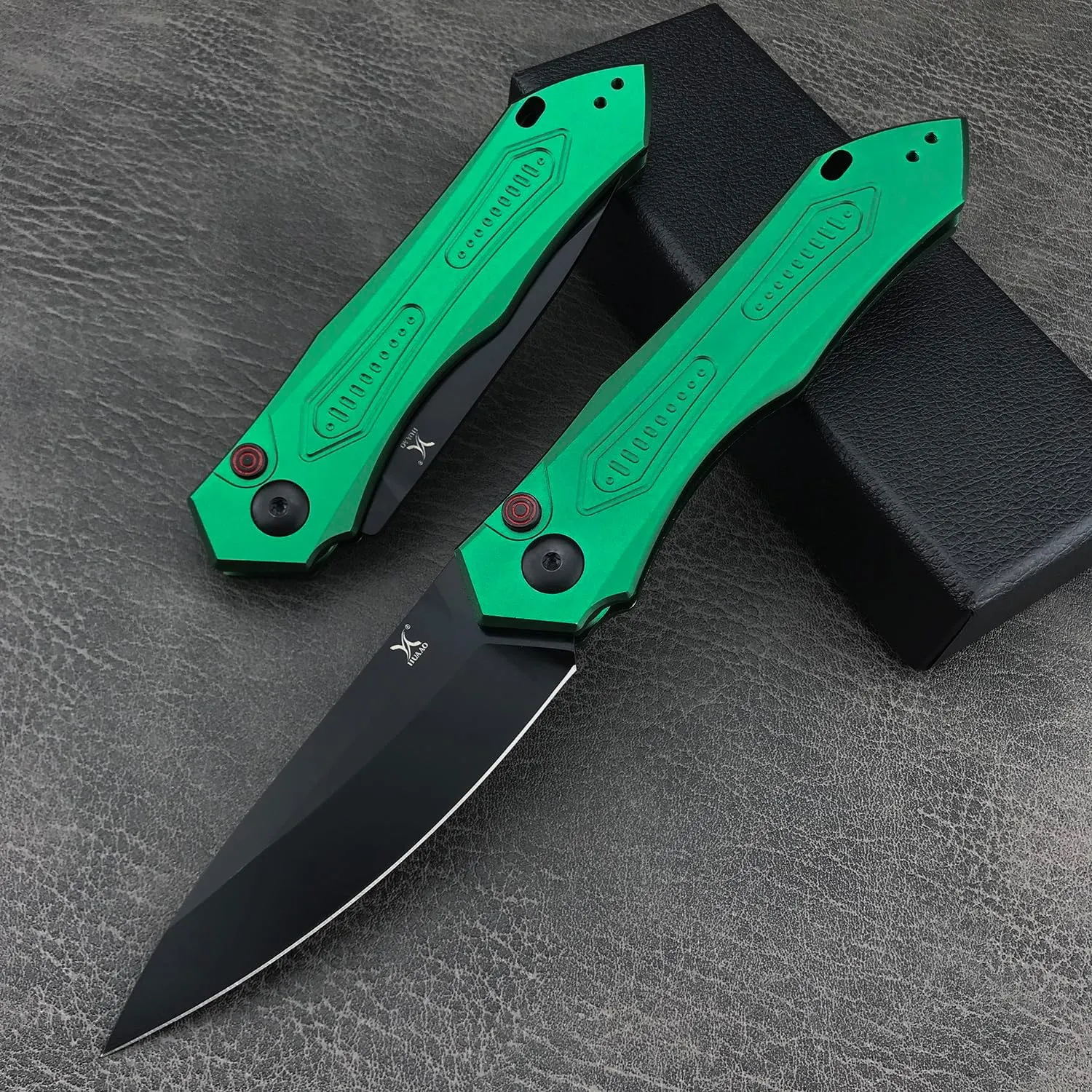 EDC Folding Pocket Knife For Men, Button Lock Knife, 3.35in 9Cr18MoV Steel Blade, Green Aluminum Handle with Pocket Clip, Sharp Camping Hiking Knives (green)