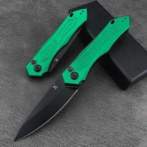 EDC Folding Pocket Knife For Men, Button Lock Knife, 3.35in 9Cr18MoV Steel Blade, Green Aluminum Handle with Pocket Clip, Sharp Camping Hiking Knives (green)