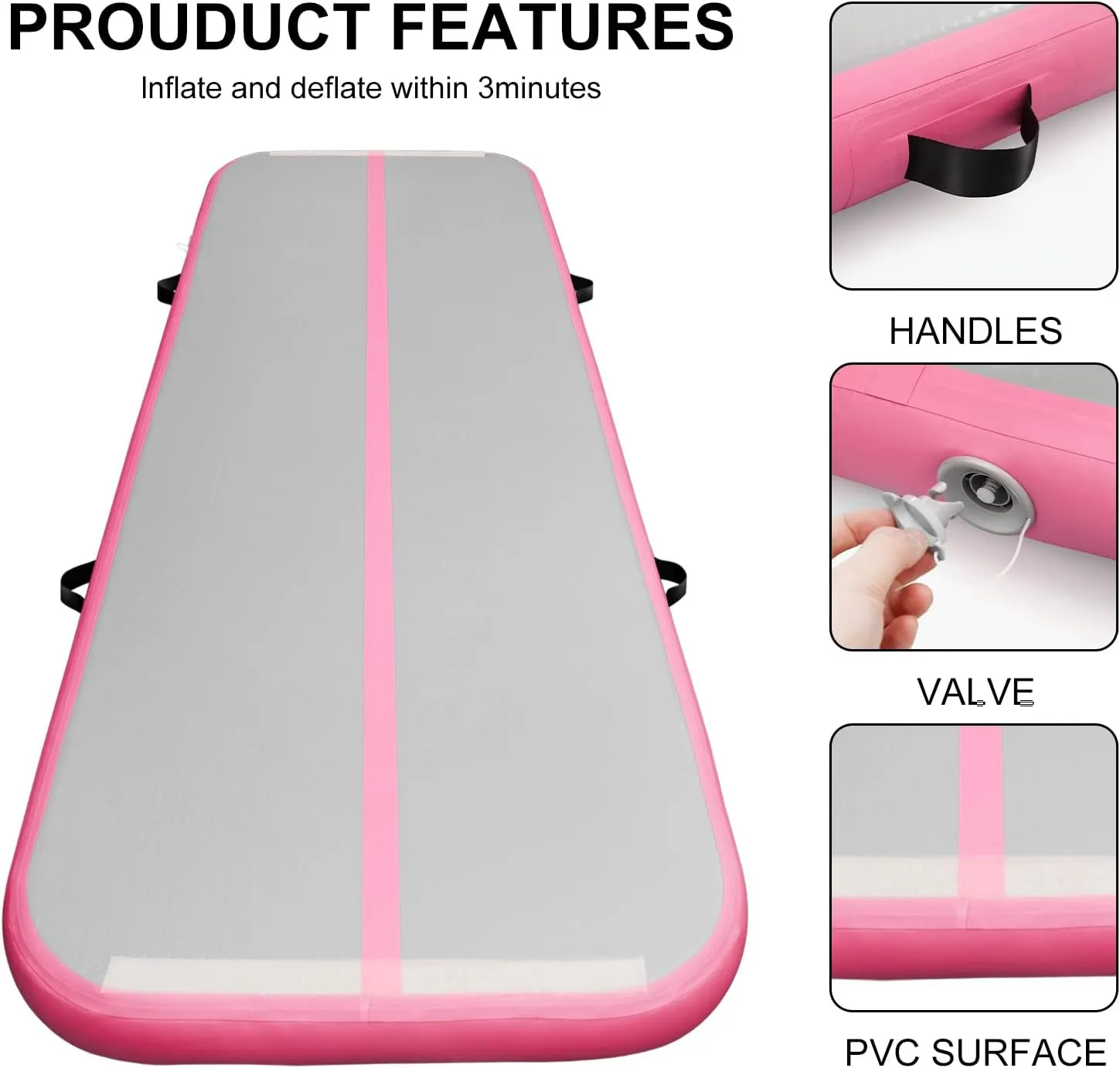 EDOSTORY Inflatable Air Gymnastics Mat 10ft/13ft/16ft/20ft Training Mats 4 inches thick Gymnastics Tracks for Home/Training/Cheerleading/Yoga/Water Sports with 600W Electric Pump