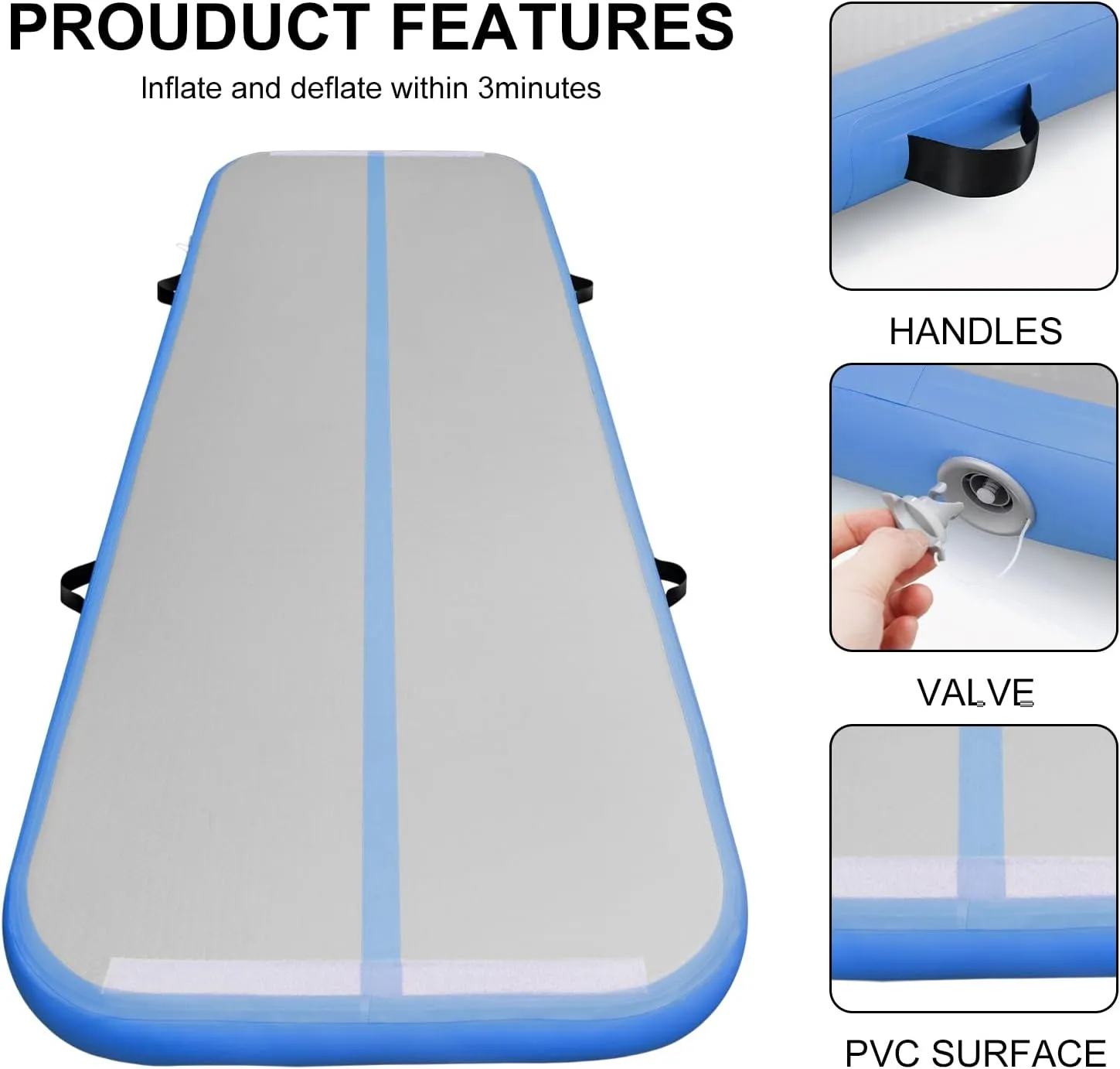 EDOSTORY Inflatable Air Gymnastics Mat 10ft/13ft/16ft/20ft Training Mats 4 inches thick Gymnastics Tracks for Home/Training/Cheerleading/Yoga/Water Sports with 600W Electric Pump