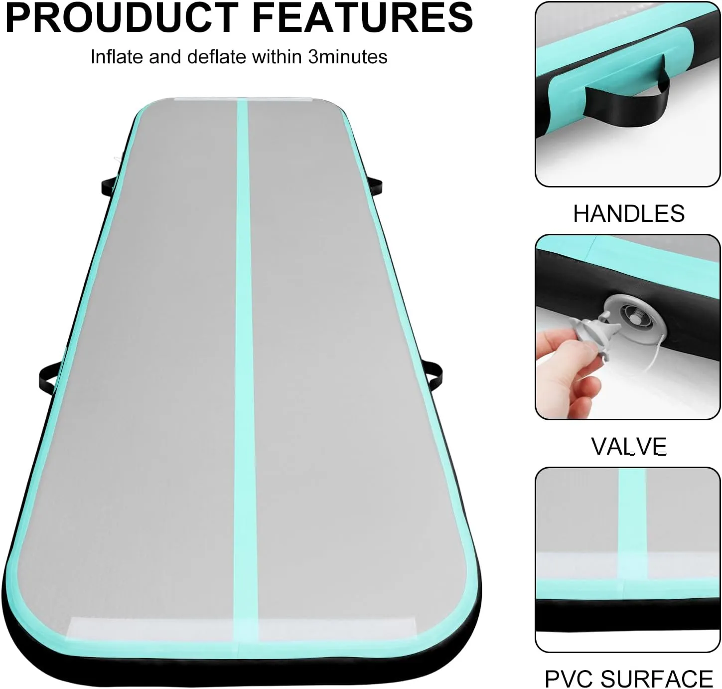 EDOSTORY Inflatable Air Gymnastics Mat 10ft/13ft/16ft/20ft Training Mats 4 inches thick Gymnastics Tracks for Home/Training/Cheerleading/Yoga/Water Sports with 600W Electric Pump
