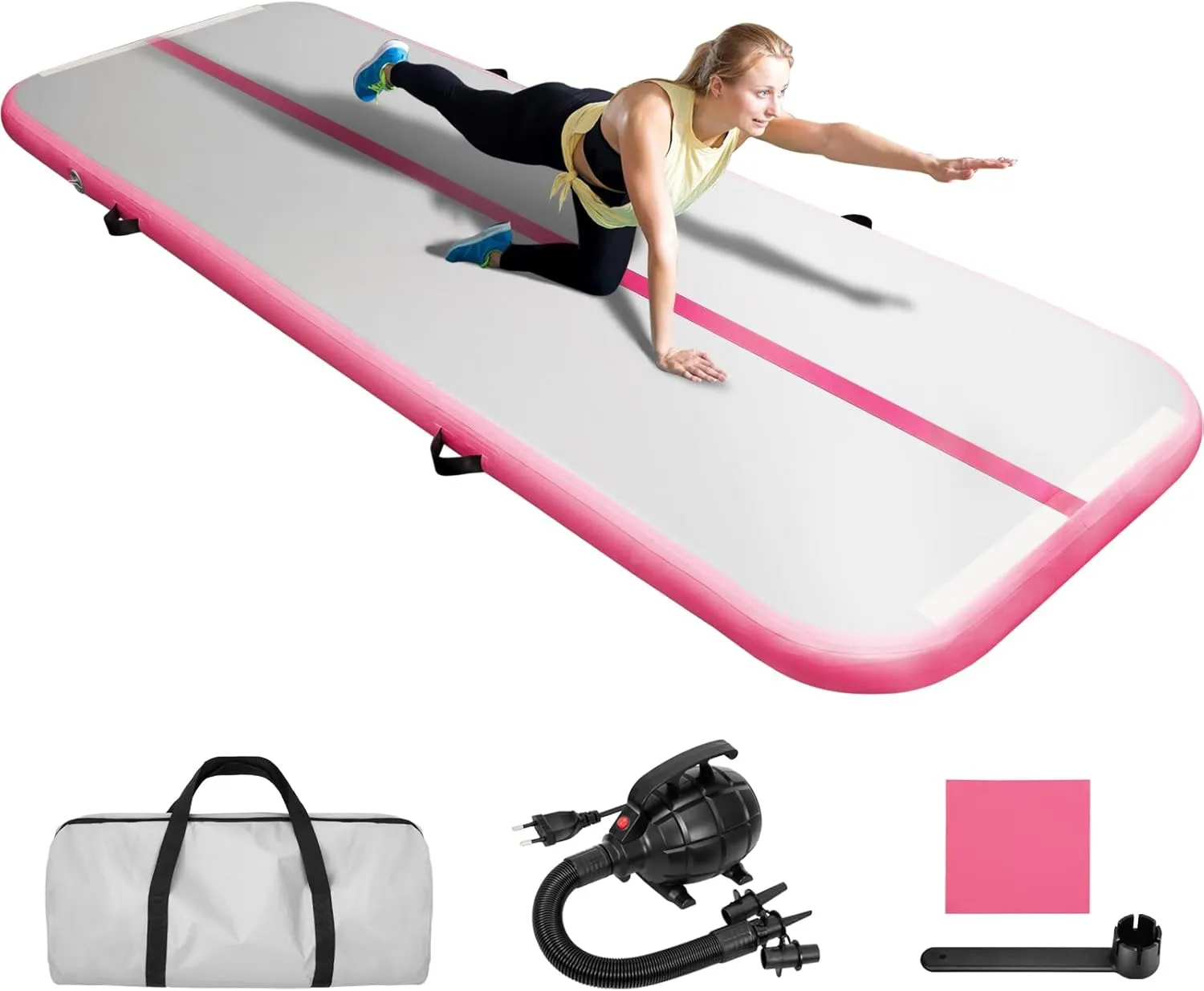 EDOSTORY Inflatable Air Gymnastics Mat 10ft/13ft/16ft/20ft Training Mats 4 inches thick Gymnastics Tracks for Home/Training/Cheerleading/Yoga/Water Sports with 600W Electric Pump