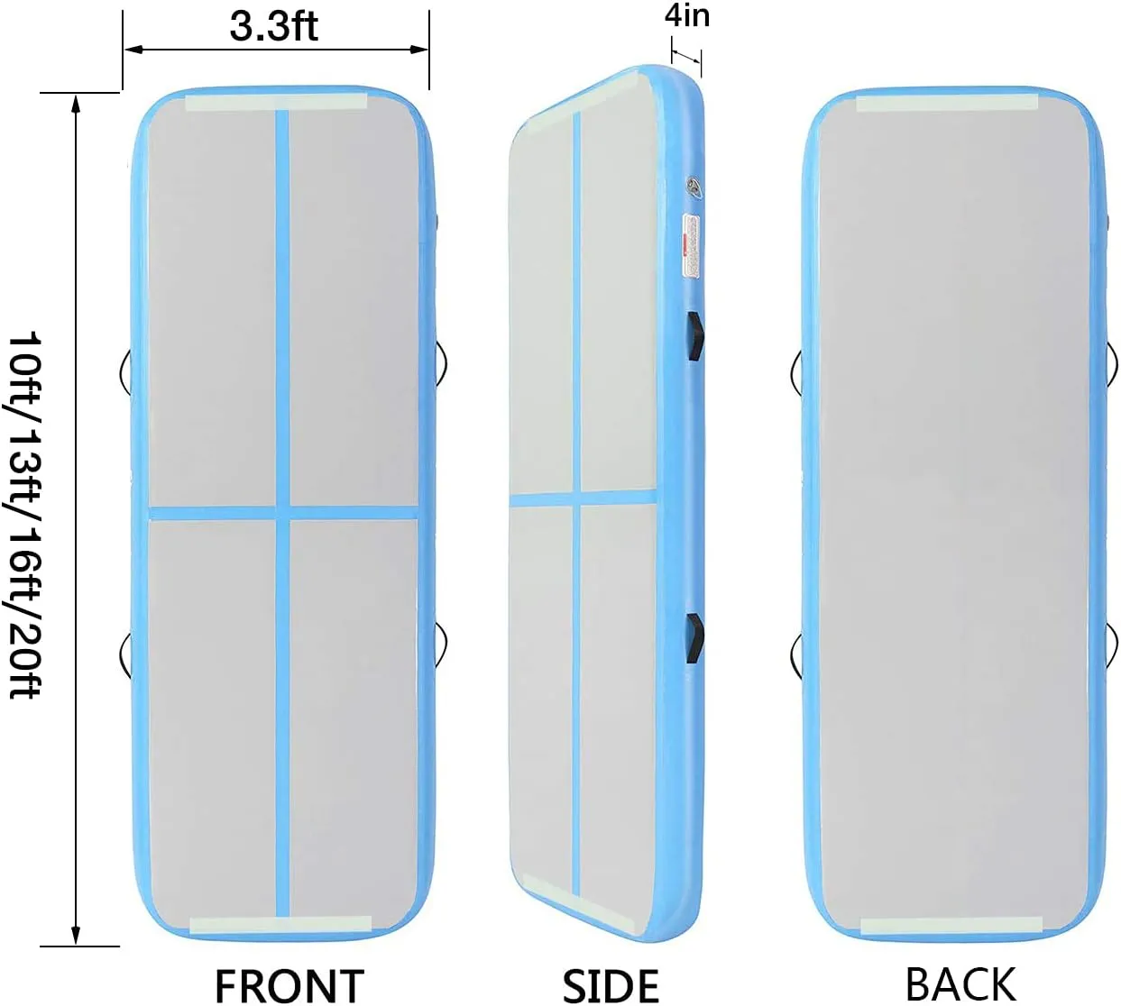 EDOSTORY Inflatable Air Gymnastics Mat 10ft/13ft/16ft/20ft Training Mats 4 inches thick Gymnastics Tracks for Home/Training/Cheerleading/Yoga/Water Sports with 600W Electric Pump