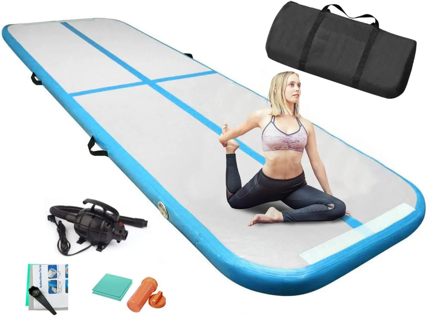 EDOSTORY Inflatable Air Gymnastics Mat 10ft/13ft/16ft/20ft Training Mats 4 inches thick Gymnastics Tracks for Home/Training/Cheerleading/Yoga/Water Sports with 600W Electric Pump