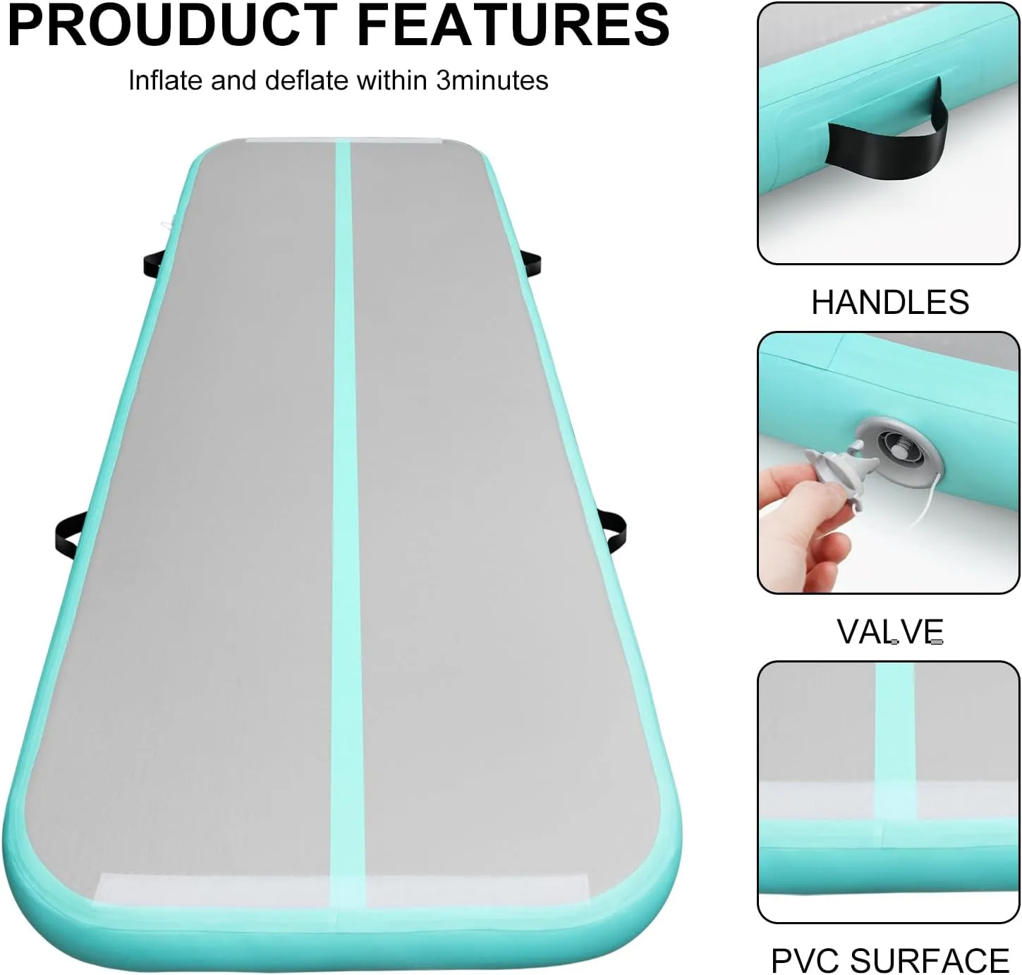 EDOSTORY Inflatable Air Gymnastics Mat 10ft/13ft/16ft/20ft Training Mats 4 inches thick Gymnastics Tracks for Home/Training/Cheerleading/Yoga/Water Sports with 600W Electric Pump