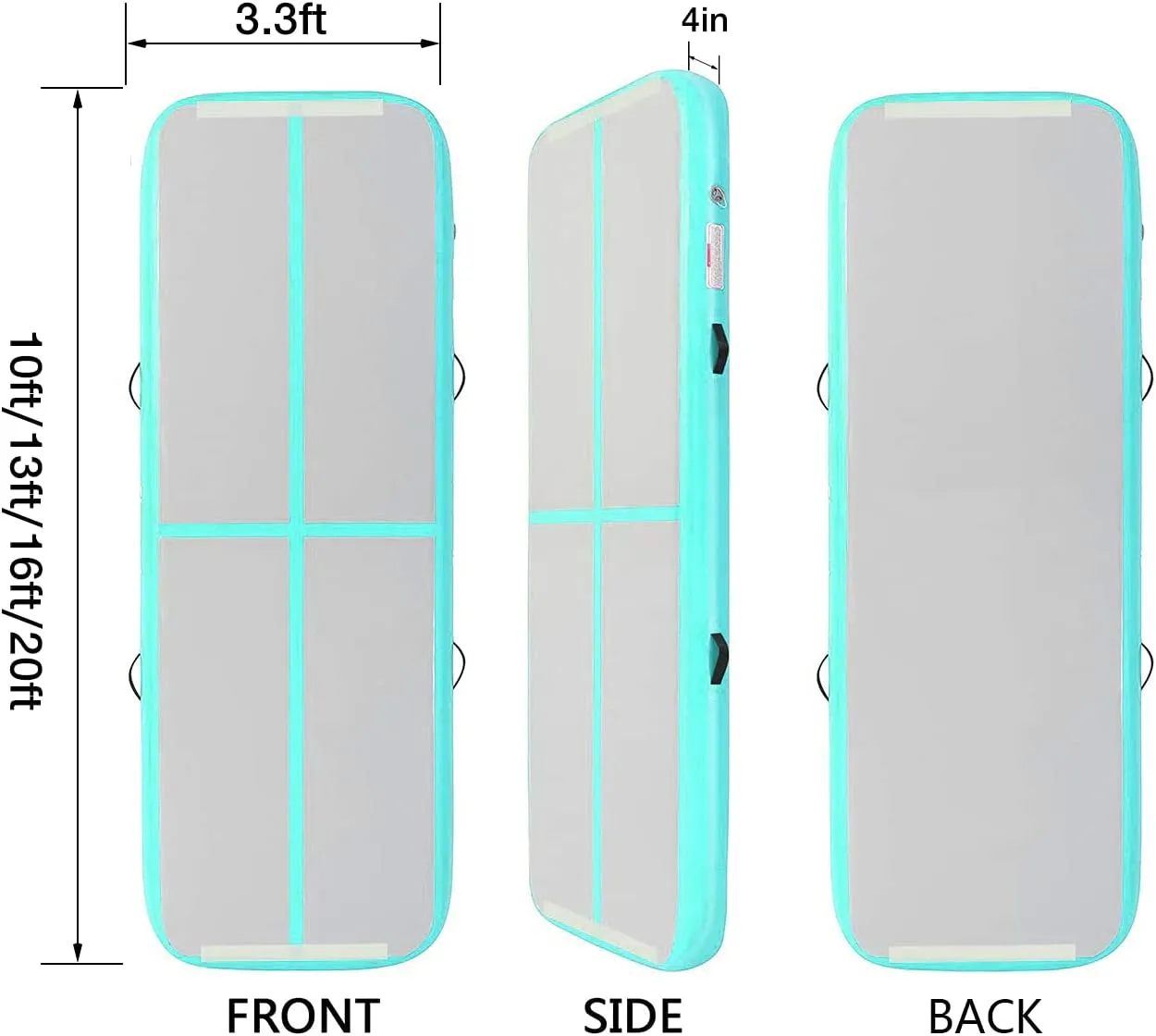 EDOSTORY Inflatable Air Gymnastics Mat 10ft/13ft/16ft/20ft Training Mats 4 inches thick Gymnastics Tracks for Home/Training/Cheerleading/Yoga/Water Sports with 600W Electric Pump
