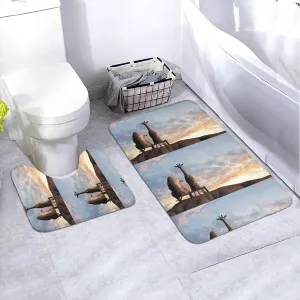 Elephant Giraffe On A Mountain Top Sunset Memory Foam Bathroom Rugs Sets 2 Piece Soft Absorbent Bath Mats Set 35.4"x24" Bath Mat Rug and U-Shaped Toilet Base Mat for Bathroom