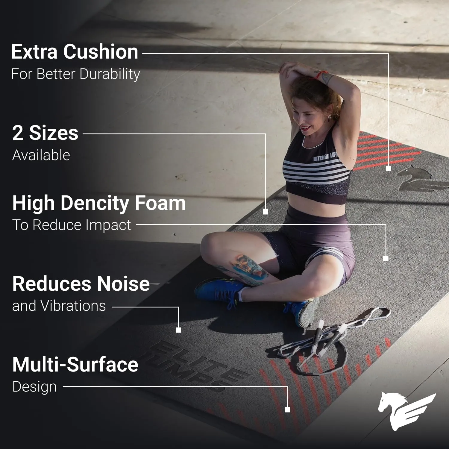 Elite Jumps Premium Jump Rope Mat- Large Format Indoor/Outdoor Non Slip Mat - Home Workout Exercise Mat -Suitable for All Surfaces