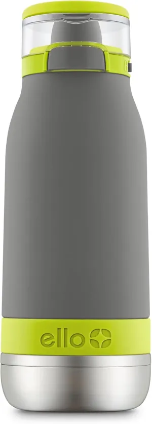 Ello Emma 14oz Vacuum Insulated Stainless Steel Kids Water Bottle with Straw and Built-in Carrying Handle and Leak-Proof Locking Lid for School Backpack, Lunchbox and Outdoor Sports, Gray