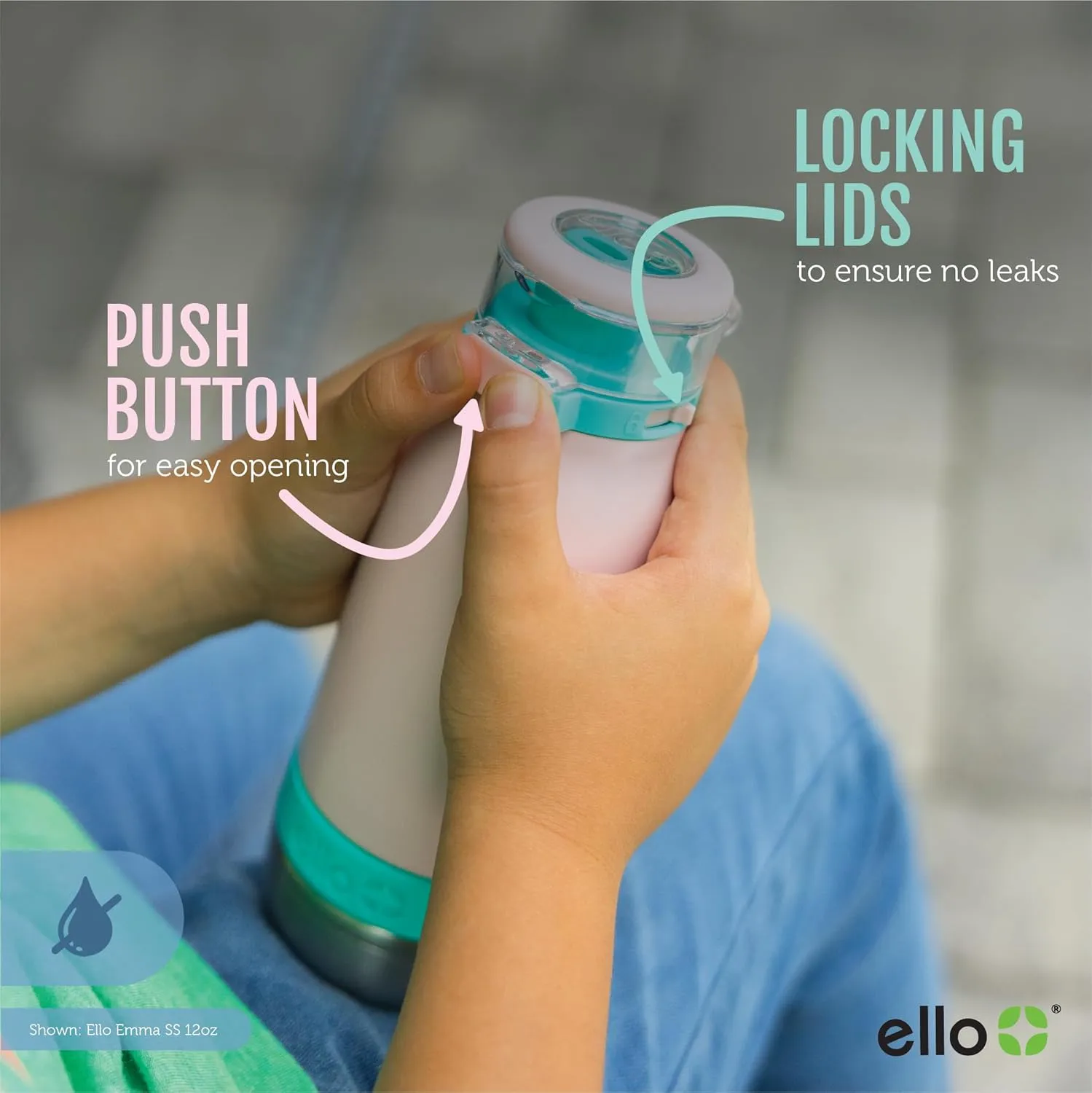 Ello Emma 14oz Vacuum Insulated Stainless Steel Kids Water Bottle with Straw and Built-in Carrying Handle and Leak-Proof Locking Lid for School Backpack, Lunchbox and Outdoor Sports, Gray