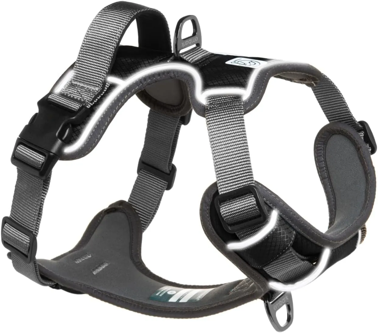 Embark Adventure Dog Harness, Reflective Trim No Pull Dog Harness Medium Sized - Military Grade Nylon, Front Clip with Gel Lined Handle. Soft & Padded Puppy Harnesses for Any Breed