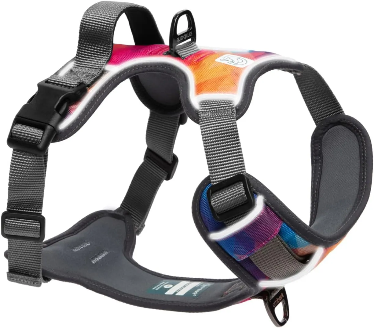 Embark Adventure Dog Harness, Reflective Trim No Pull Harness for Medium Sized Dog - Military Grade Nylon, Front Clip with Gel Lined Handle. Soft & Padded Puppy
