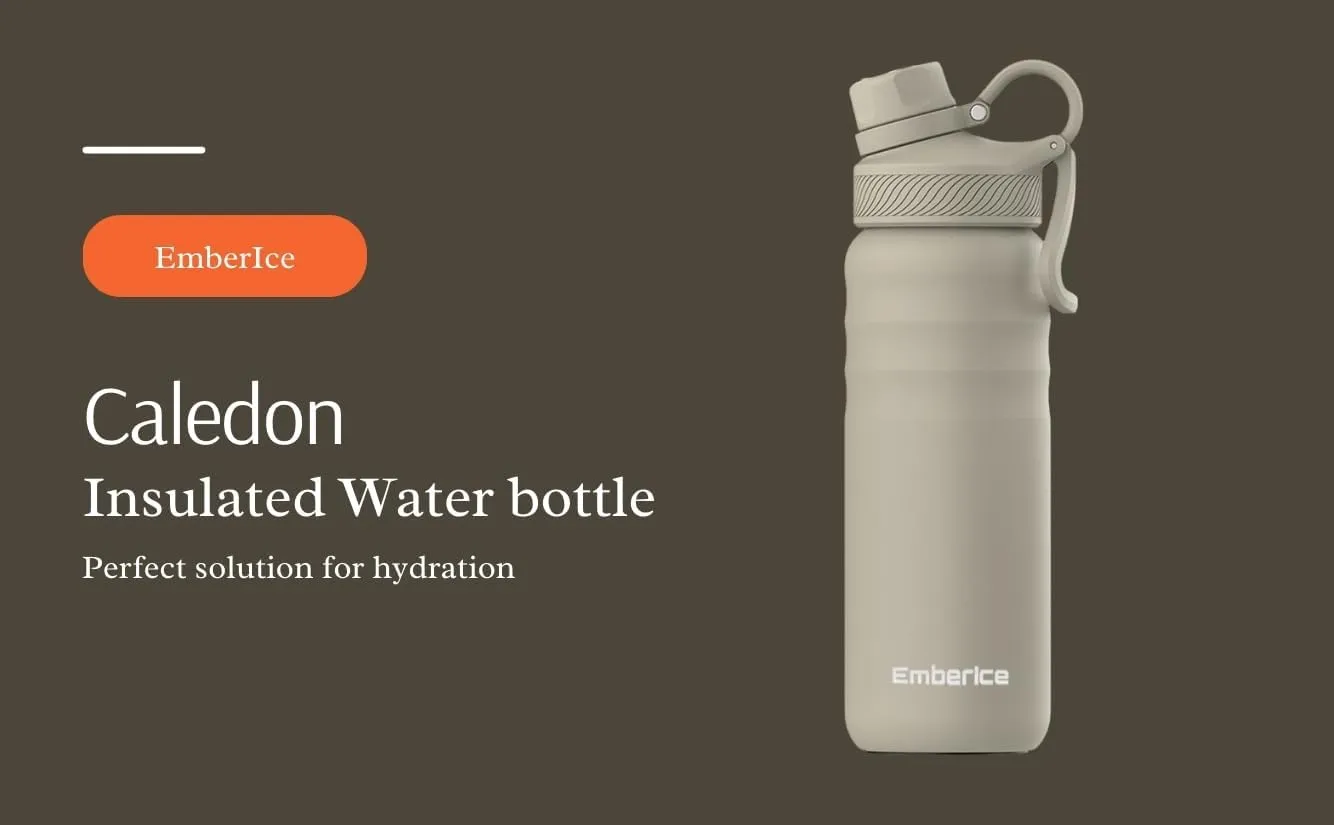 EmberIce double wall Insulated Stainless Steel Water Bottle with Straw, Lid, 12hr Hot and 24hr Cold Drinks, 24 oz (Caledon, 24 oz)