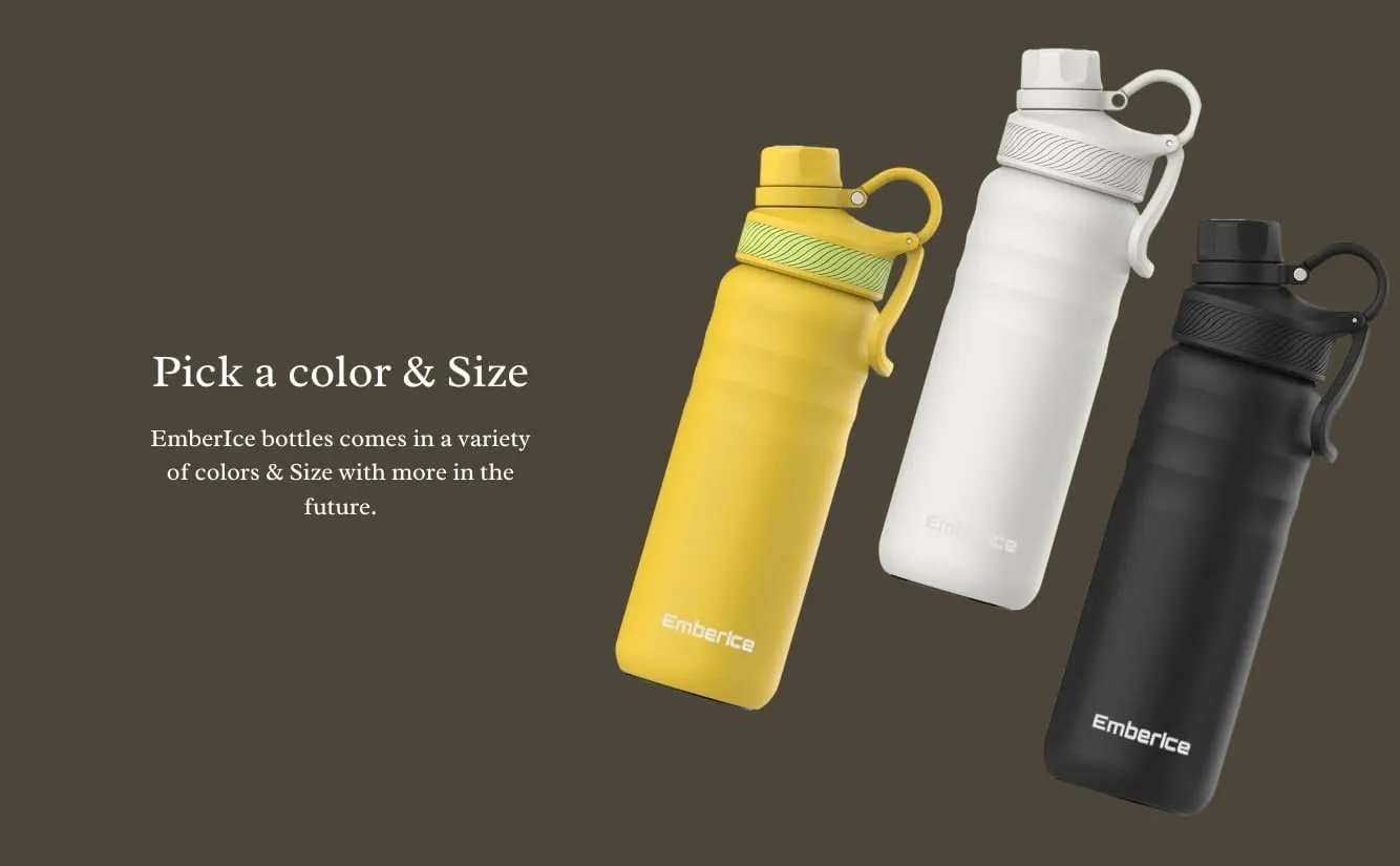 EmberIce double wall Insulated Stainless Steel Water Bottle with Straw, Lid, 12hr Hot and 24hr Cold Drinks, 24 oz (Caledon, 24 oz)