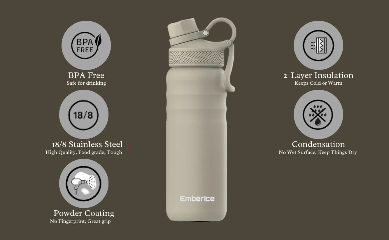EmberIce double wall Insulated Stainless Steel Water Bottle with Straw, Lid, 12hr Hot and 24hr Cold Drinks, 24 oz (Caledon, 24 oz)