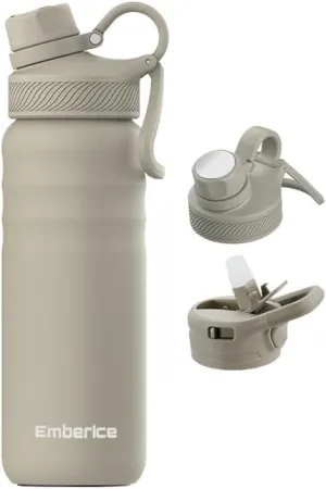 EmberIce double wall Insulated Stainless Steel Water Bottle with Straw, Lid, 12hr Hot and 24hr Cold Drinks, 24 oz (Caledon, 24 oz)