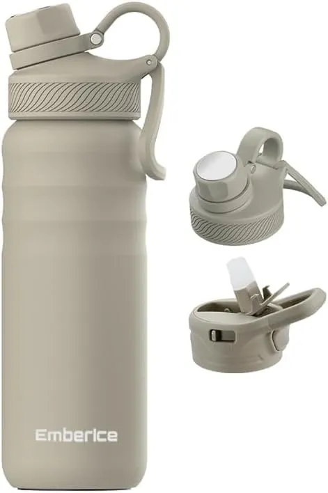 EmberIce double wall Insulated Stainless Steel Water Bottle with Straw, Lid, 12hr Hot and 24hr Cold Drinks, 24 oz (Caledon, 24 oz)
