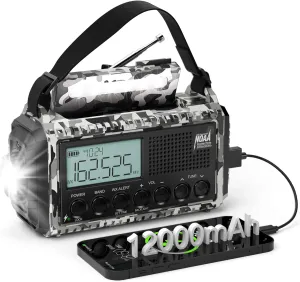 Emergency Radio 12000mAh AUTO NOAA Weather Radio, Solar Hand Crank Portable AM/FM Shortwave Radio with Rechargeable Battery Powered, Flashlight, Reading Lamp, SOS Alarm for Indoor Outdoor Emergencies